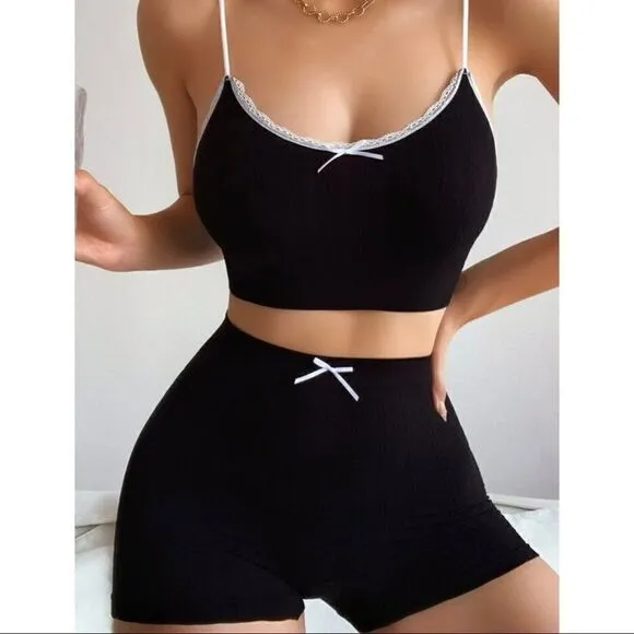 LUXE Sexy Seamless Loungewear Set - BLACK