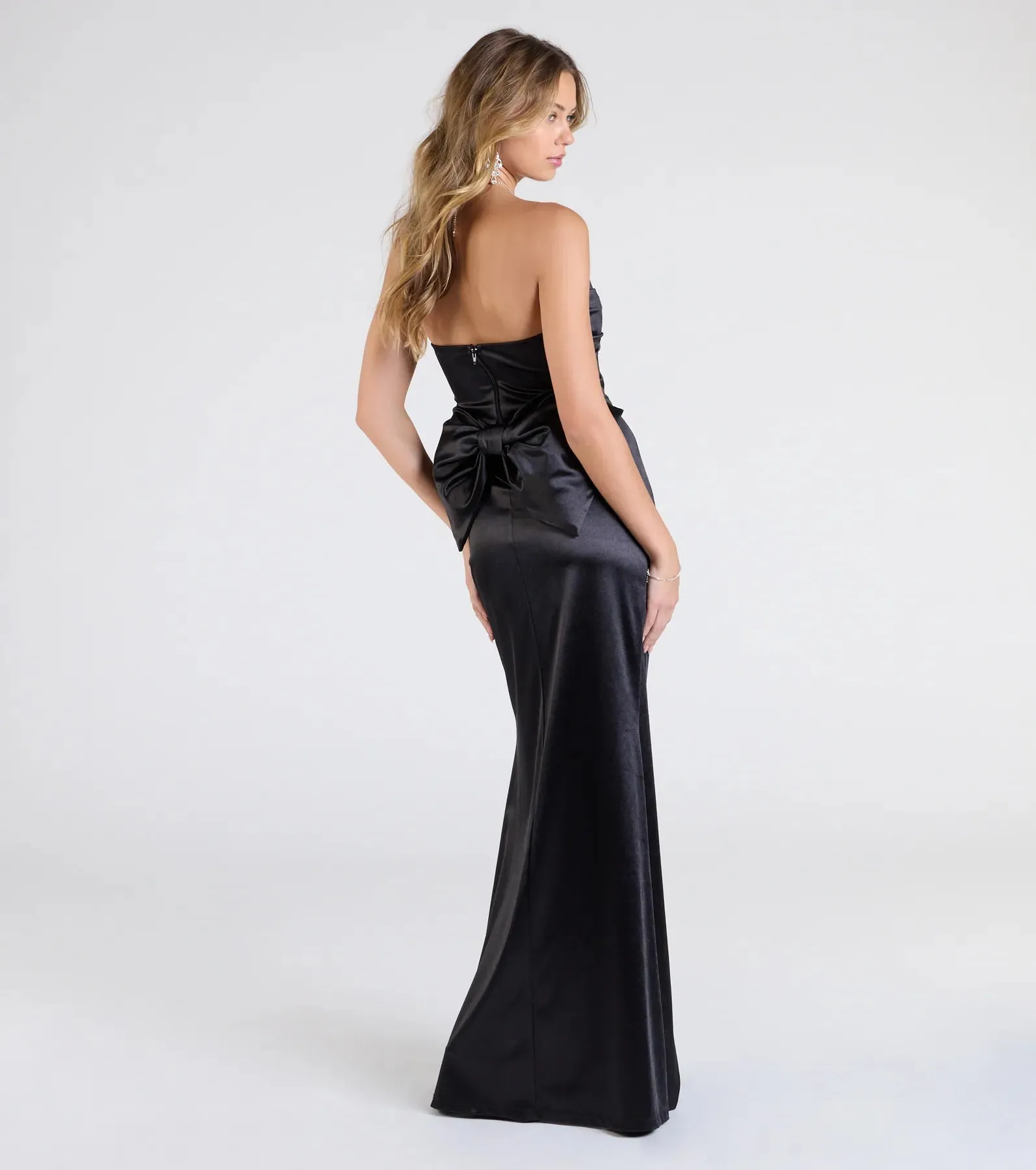 Mackenzie Strapless Corset Bow Satin Formal Dress