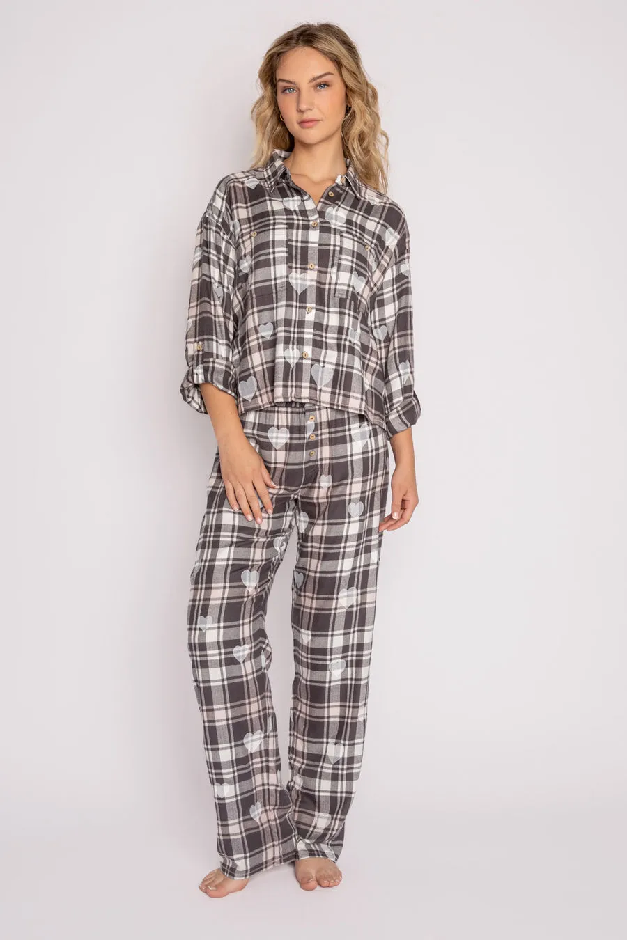 MAD FOR PLAID LONG SLEEVE TOP-  RKMPLS-CHARCOAL