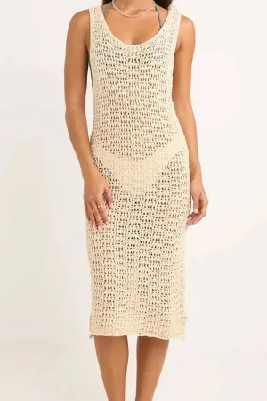 Maddie Knit Scoop Neck Midi Dress - Cream