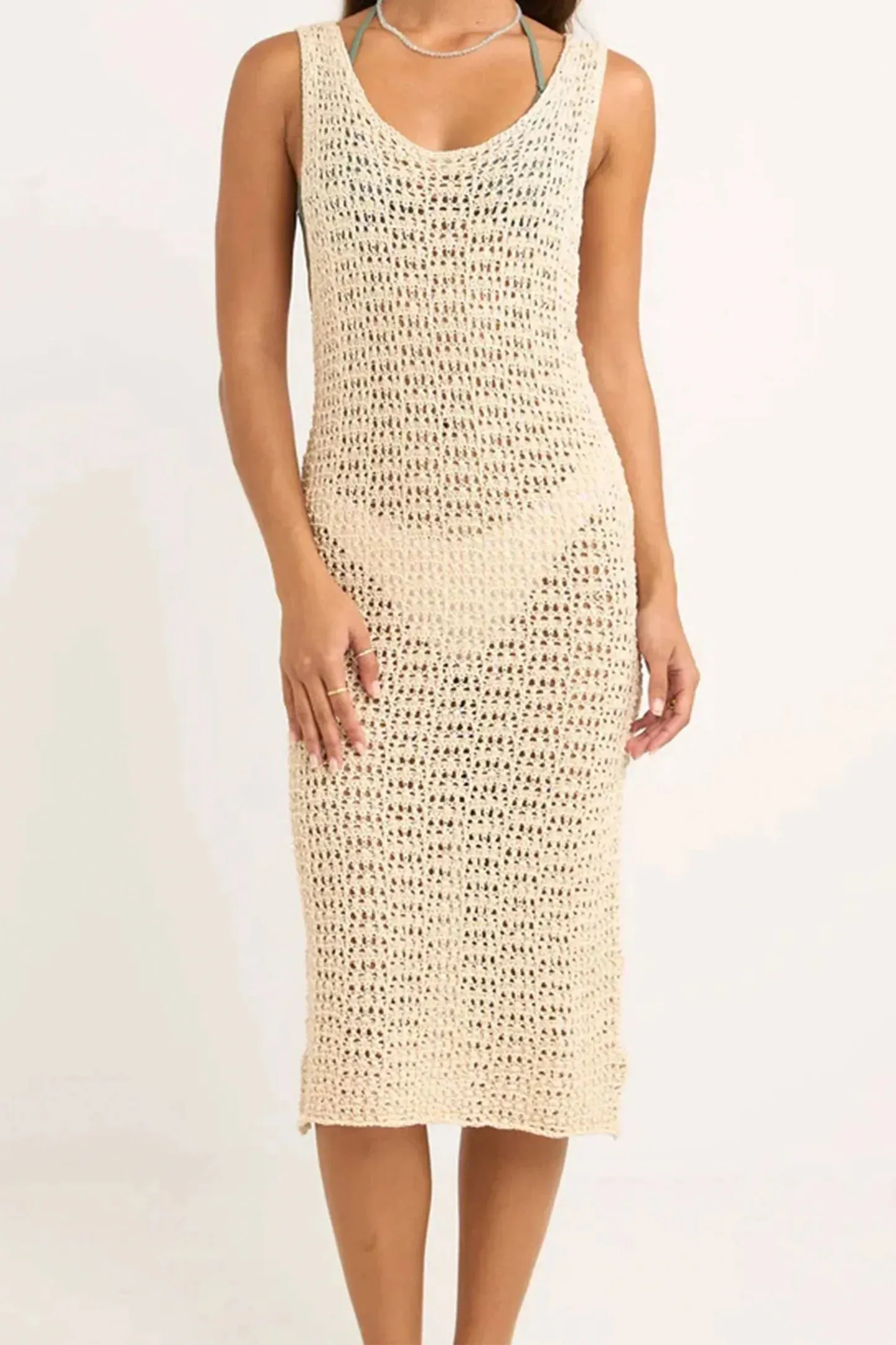 Maddie Knit Scoop Neck Midi Dress - Cream