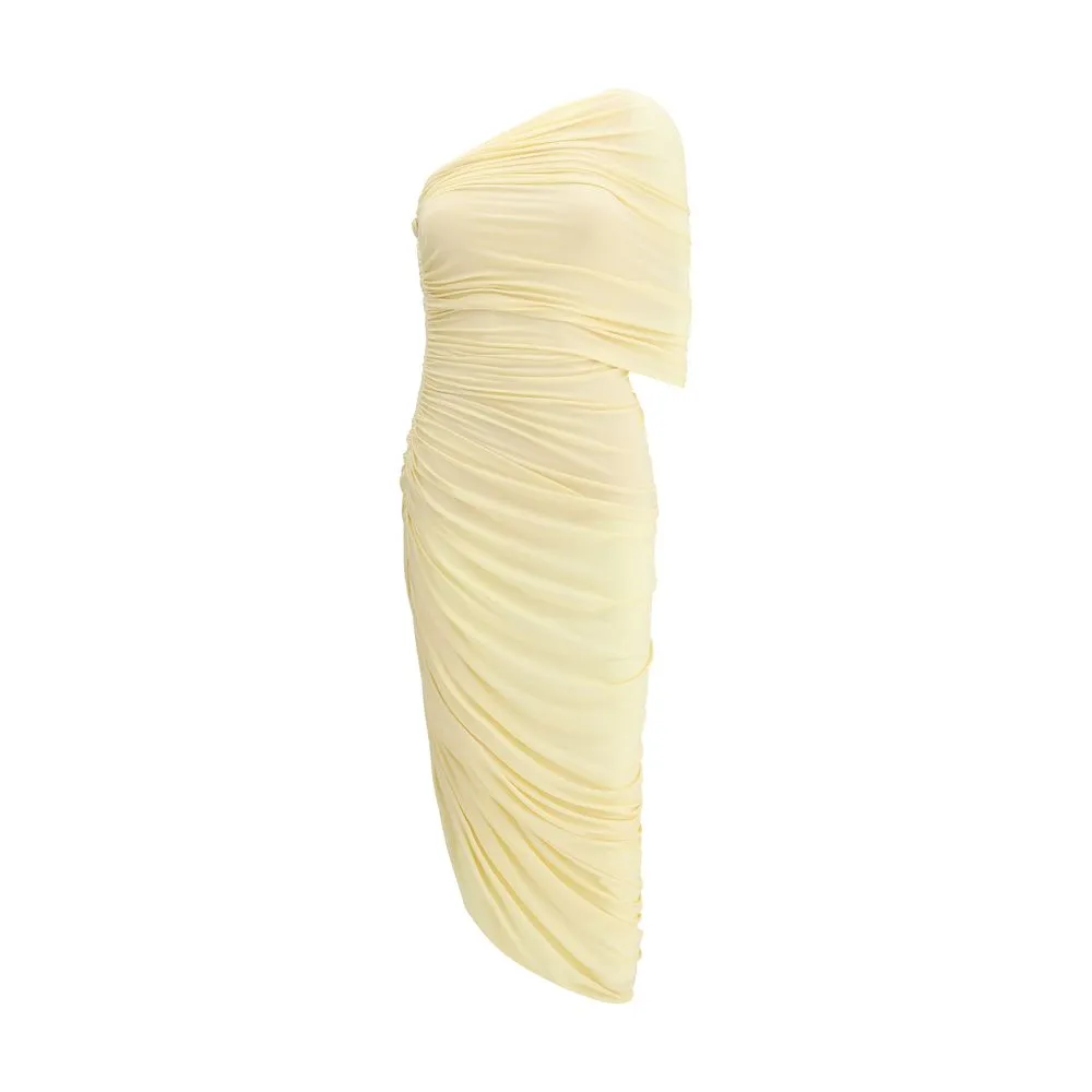 Magda Butrym Women Ivory Dress Fabric Draped One-Shoulder Slim Fit Bodycon Wrap