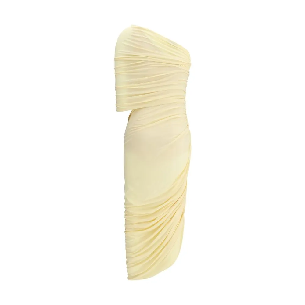 Magda Butrym Women Ivory Dress Fabric Draped One-Shoulder Slim Fit Bodycon Wrap