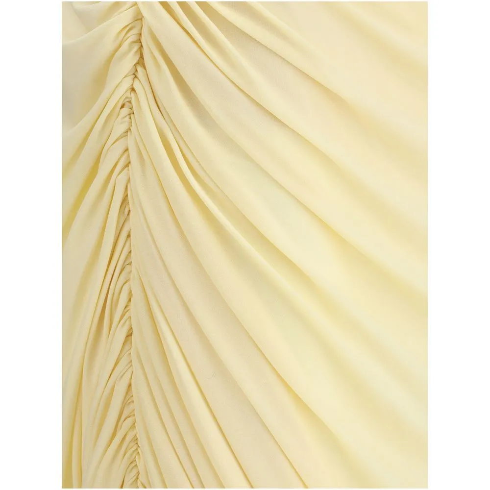 Magda Butrym Women Ivory Dress Fabric Draped One-Shoulder Slim Fit Bodycon Wrap