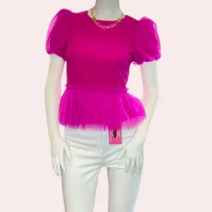 Magenta mesh ruffle top