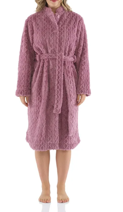 Magnolia Lounge Cable Jacquard Button Up Gown - Mauve