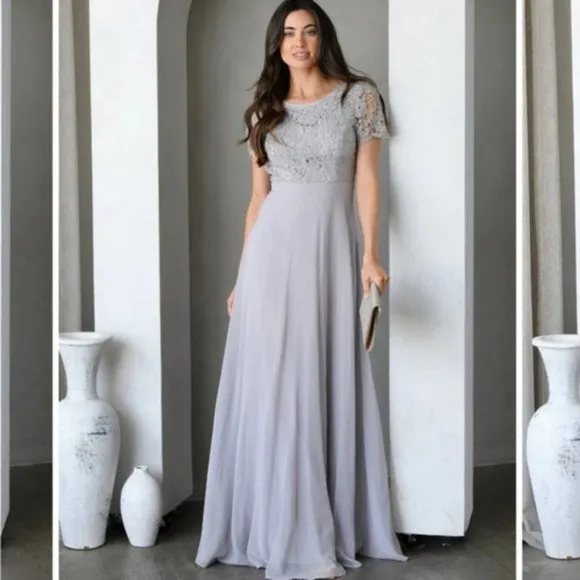 Maniju Lulus Savannah Days Short Sleeve Open Back Gown Maxi Dress Grey Gray New