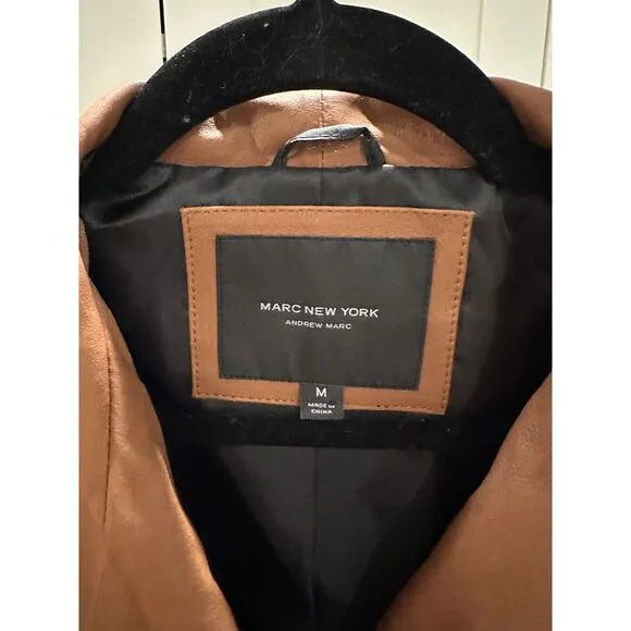 Marc New York Brown Leather Moto Jacket with Zipper Details Size M