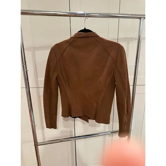 Marc New York Brown Leather Moto Jacket with Zipper Details Size M