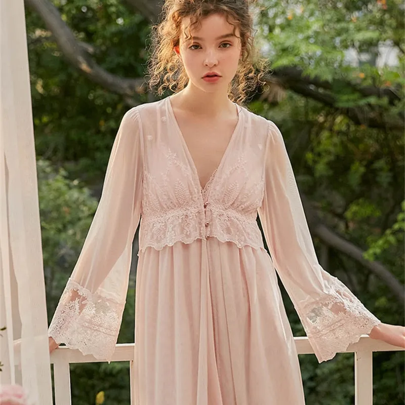 Margaret Lawton Pretty Embroidered Lace Dressing Gown - SOLD OUT