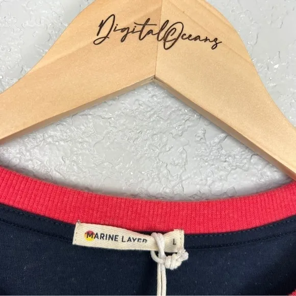 Marine Layer NWT Doubleknit Henley Top, Navy/Cream L - Long Sleeve, Contrast