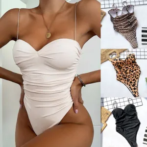 Meihuida Sexy Swimwear 2020 High Leg Cut Swimming Suit For Women Leopard Print Solid Swimsuit Padded Push-up Bikini Set
