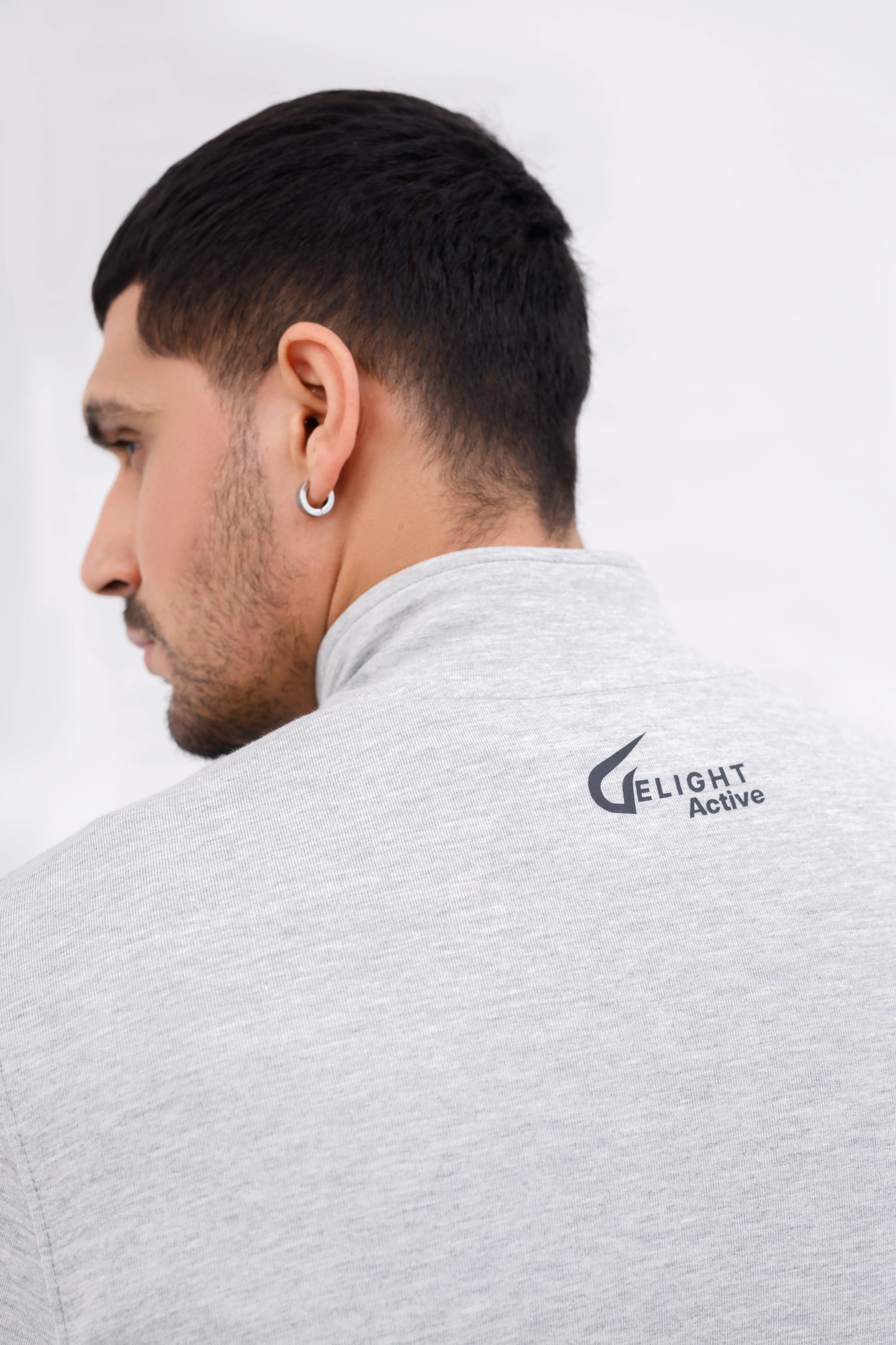 Men Active Wear Zipper Grey