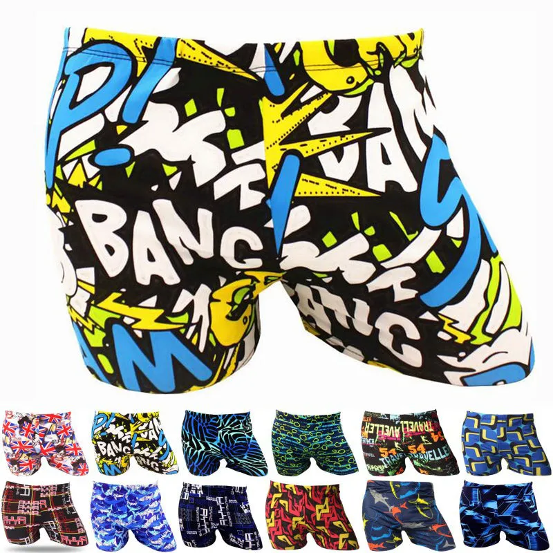 Men Male Elastic Printed Pattern Swim Pool Sport Swimming Bathing Suit Swimwear Boxer Shorts Beach Trunks Briefs Swimsuit Wear