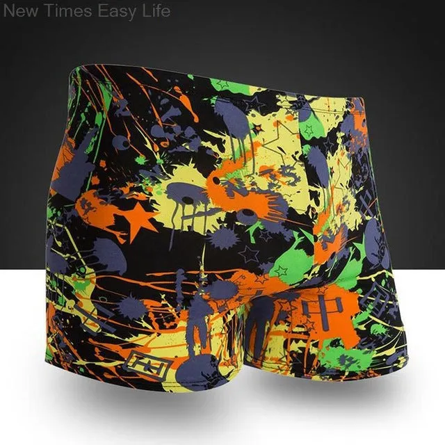 Men Male Elastic Printed Pattern Swim Pool Sport Swimming Bathing Suit Swimwear Boxer Shorts Beach Trunks Briefs Swimsuit Wear