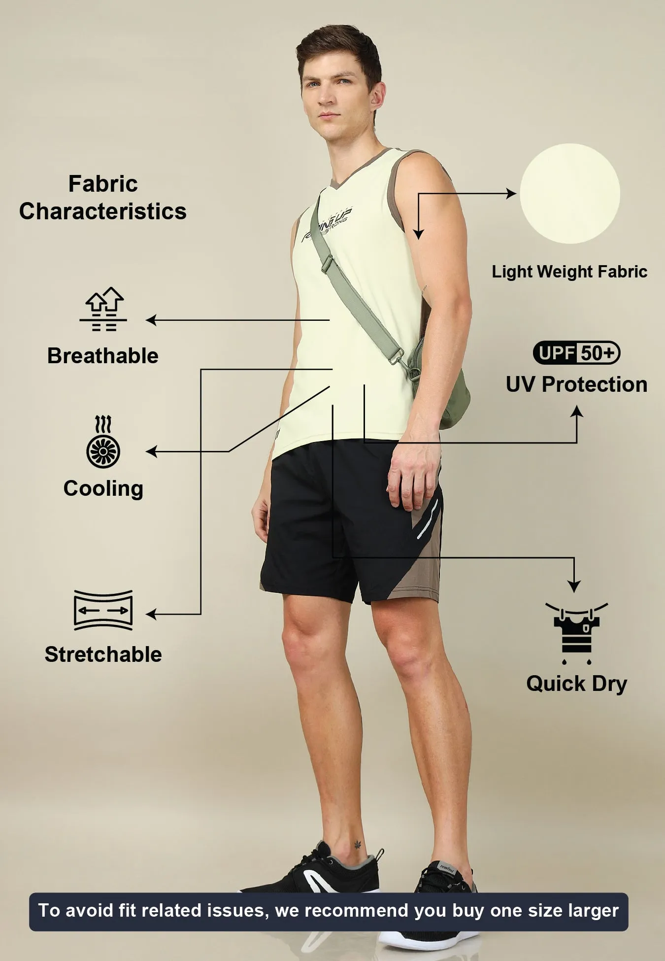 Men Solid Slim Fit V Neck Sleeveless T-shirt with TECHNO COOL  