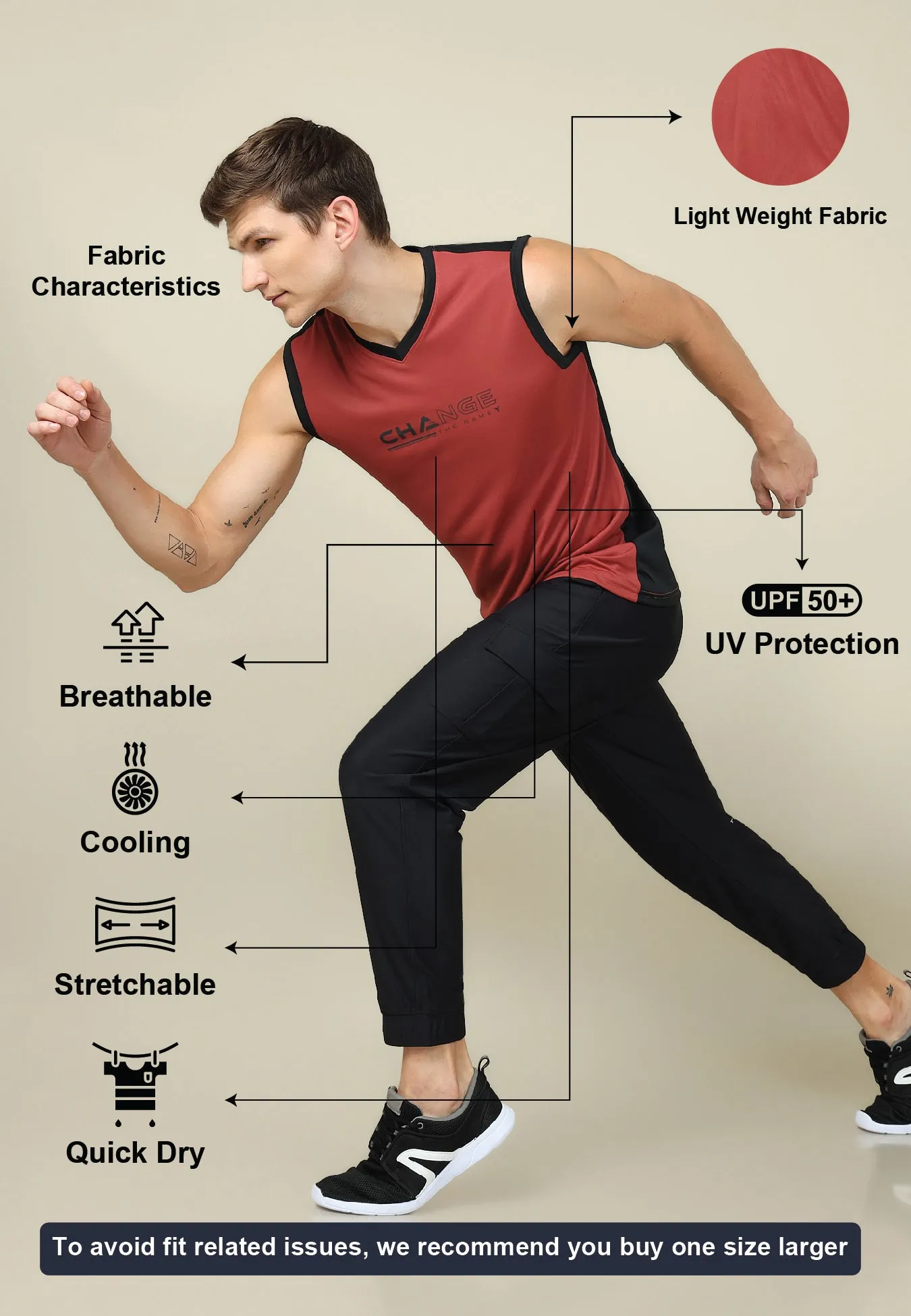 Men Solid Slim Fit V Neck Sleeveless T-shirt with TECHNO COOL  