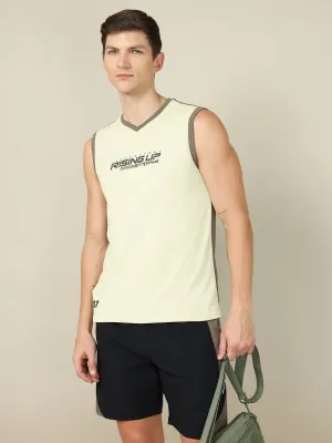 Men Solid Slim Fit V Neck Sleeveless T-shirt with TECHNO COOL  