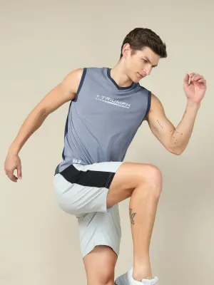 Men Solid Slim Fit V Neck Sleeveless T-shirt with TECHNO COOL  