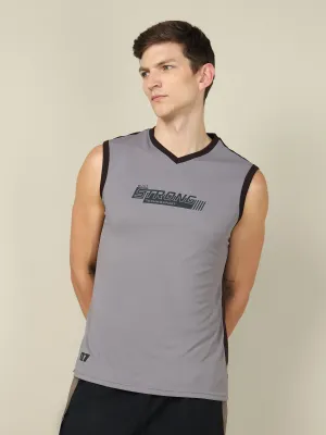 Men Solid Slim Fit V Neck Sleeveless T-shirt with TECHNO COOL  