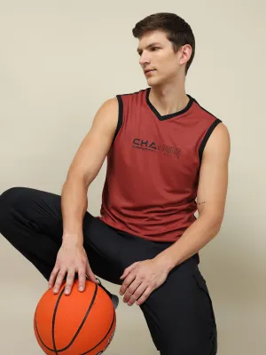 Men Solid Slim Fit V Neck Sleeveless T-shirt with TECHNO COOL  