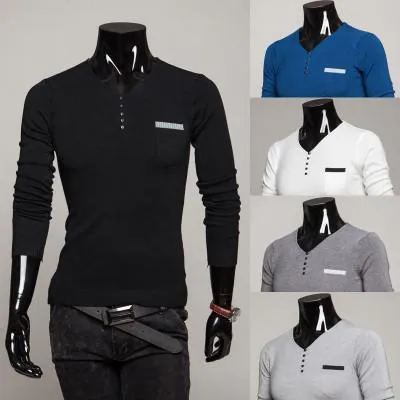 Men's 2 Tone Button Up V Neck Sweater