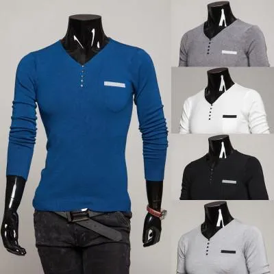 Men's 2 Tone Button Up V Neck Sweater