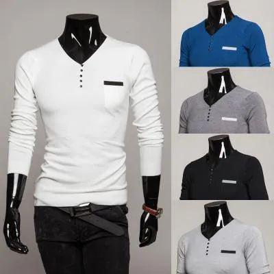 Men's 2 Tone Button Up V Neck Sweater
