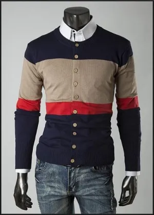 Men's 3 Tone Button Up Sweater