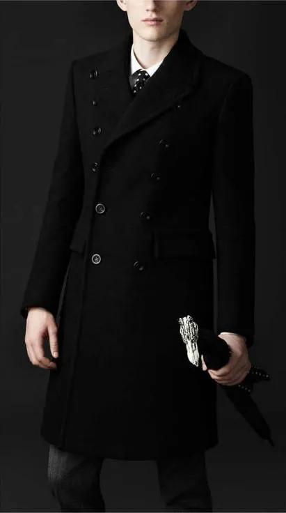Men's Button Up Business Fashion Dress Wool Coat