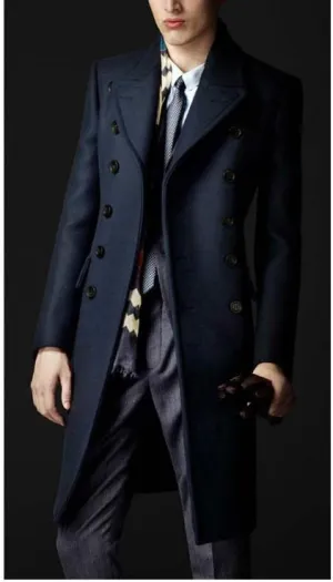 Men's Button Up Business Fashion Dress Wool Coat
