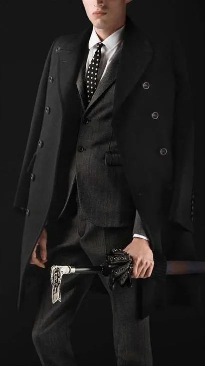 Men's Button Up Business Fashion Dress Wool Coat