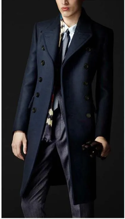 Men's Button Up Business Fashion Dress Wool Coat