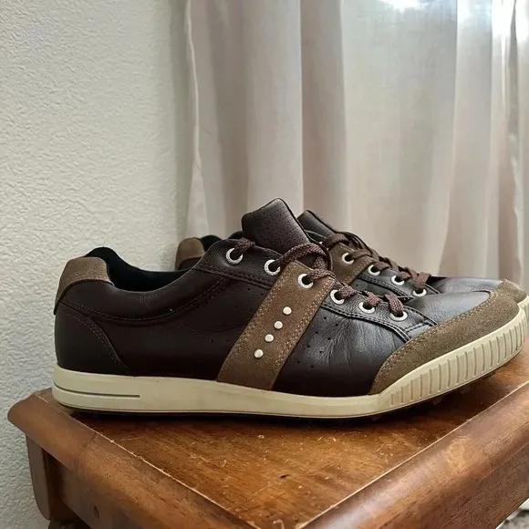 Men's Ecco Biom Hybrid Street Premier Brown Leather Suede Golf Shoes Size US 10