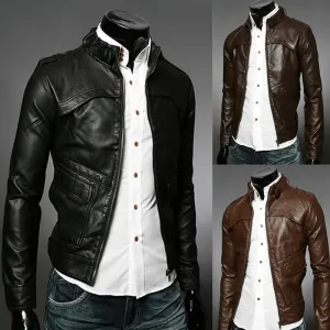 Men's Faux Leather Fashion Zipper Rider Jacket