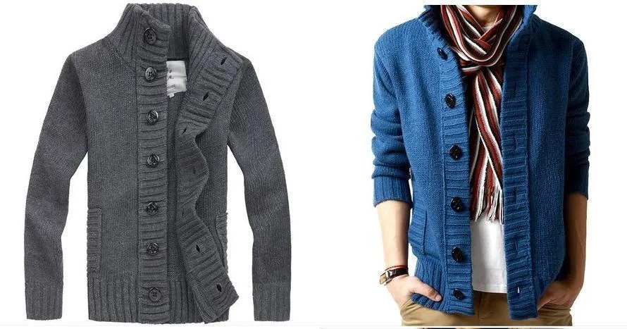 Men's Full Button High Collar Sweater