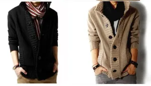 Men's Full Button High Collar Sweater