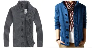Men's Full Button High Collar Sweater