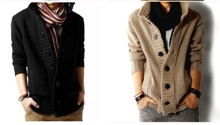 Men's Full Button High Collar Sweater