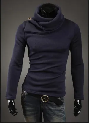 Men's High Collar Button Sweater