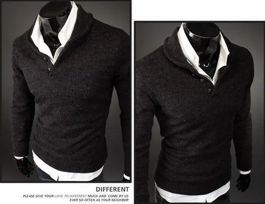 Men's Pullover Button Up High Collar Sweater
