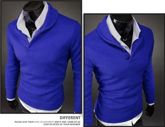 Men's Pullover Button Up High Collar Sweater