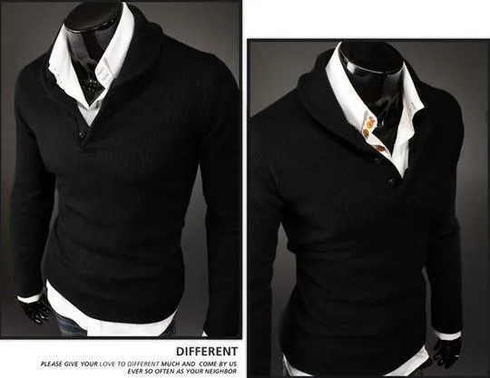 Men's Pullover Button Up High Collar Sweater
