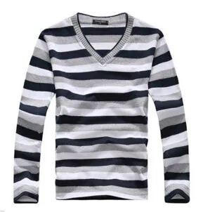Men's Striped V Neck Sweater