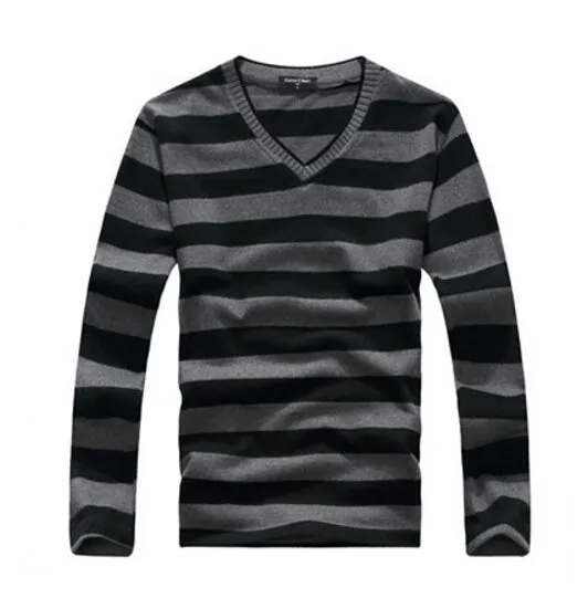 Men's Striped V Neck Sweater
