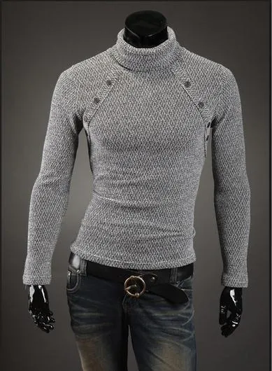Men's Turtleneck Chest Button Sweater
