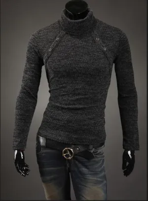 Men's Turtleneck Chest Button Sweater