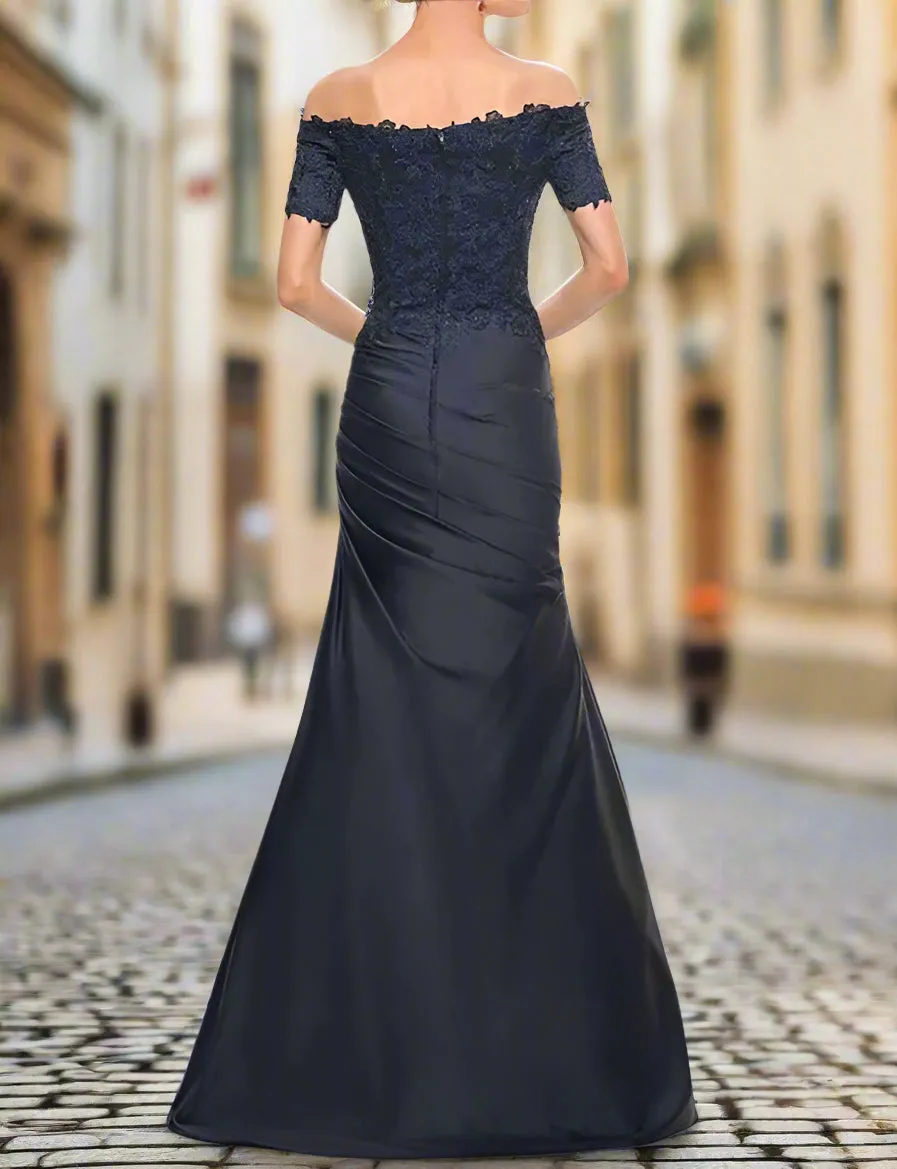 Mermaid Off The Shoulder Short Sleeve Ruched Wedding Guest Dress