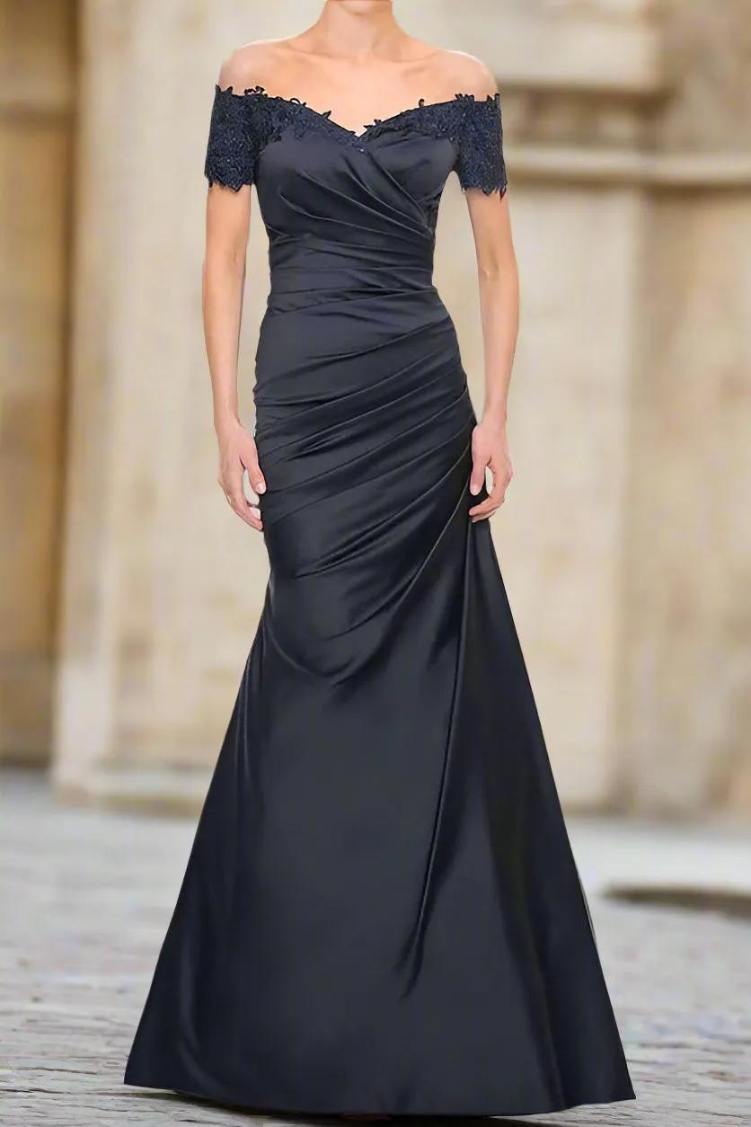 Mermaid Off The Shoulder Short Sleeve Ruched Wedding Guest Dress