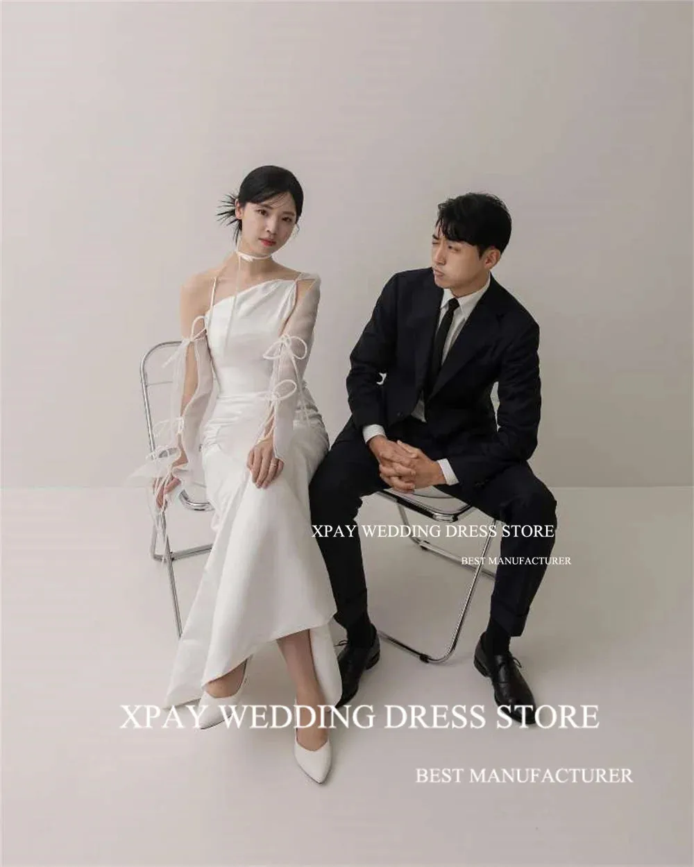Mermaid Wedding Dresses One Shoulder Long Sleeves Cut Out Bridal Dress